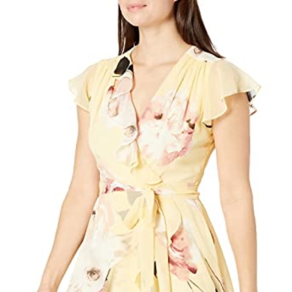 V-Neck Ruffle Wrap Floral Chiffon Dress